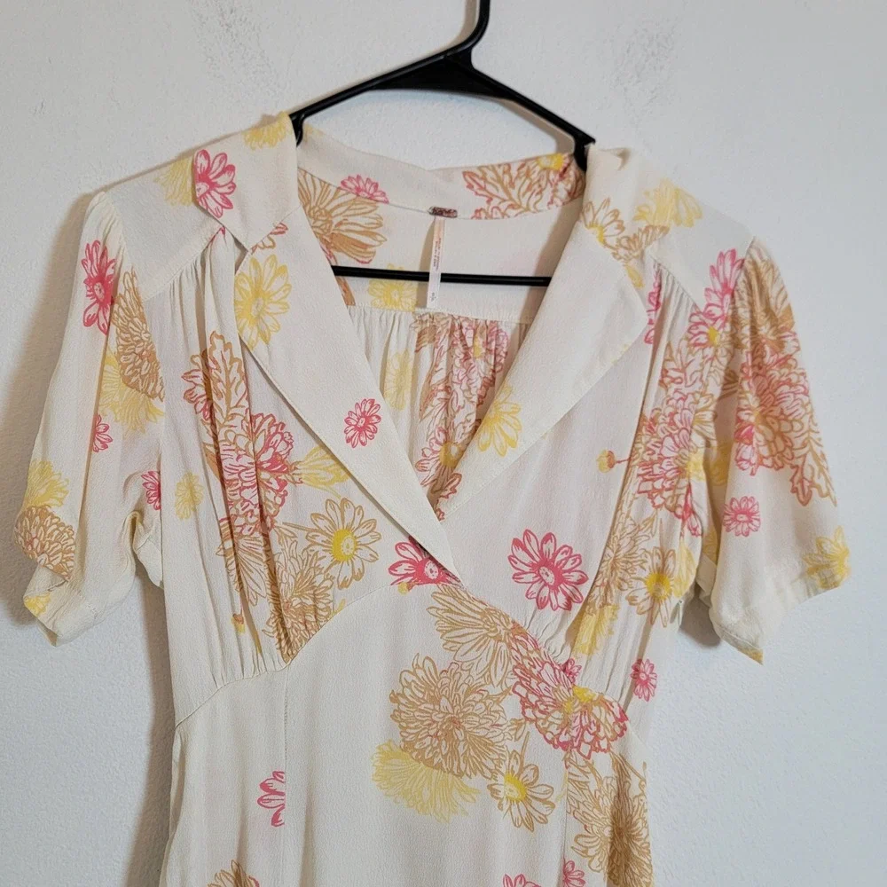 Free People Cream Mini Dress with Pink and Yellow Floral Motif - Picture 4 of 12